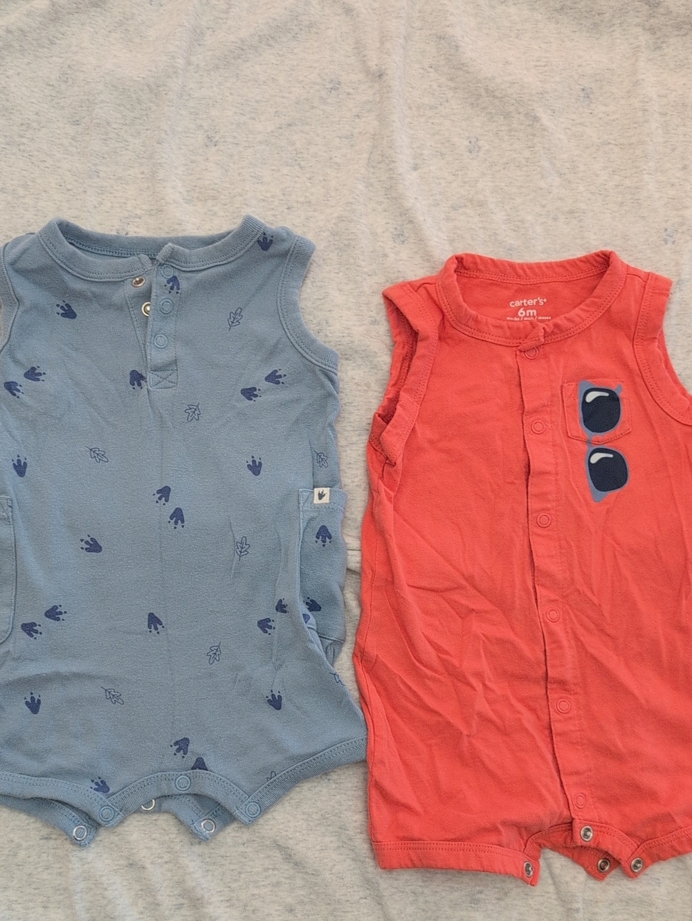 Carter's Coral Sleeveless Baby Romper with Sunglasses&  blue With Dinosaur Feet